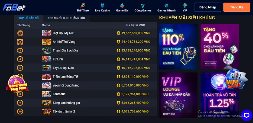 Hoàn trả không giới hạn tại fu88 casino